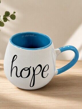 Home Essentials Hope Mug Blue White Ceramic Coffee Tea Inspirational Cup